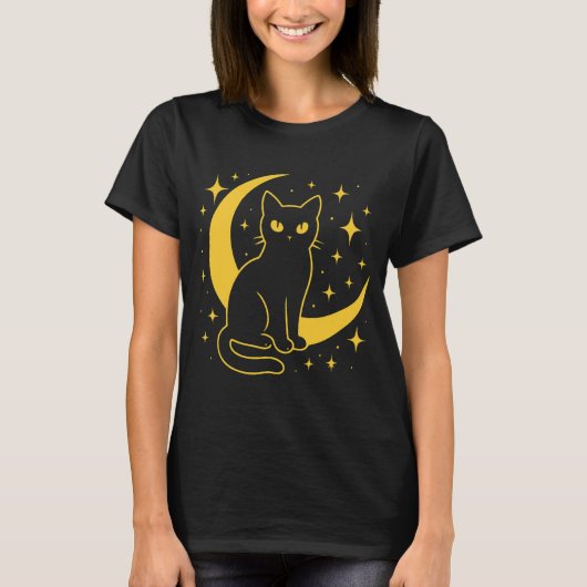 Mystieke Zwarte Kat - Hemelse Nacht T-shirt (Voorkant)