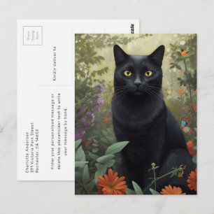 Mystieke Zwarte Kat In De Tuin Ansichtkaart Briefkaart