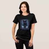Mystieke zwarte kat in Magic Circle Tri-Blend Shirt (Voorkant volledig)