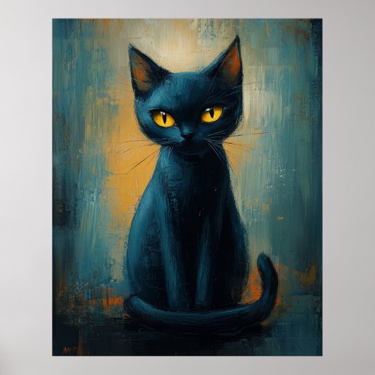 Mystieke Zwarte Kat in Teal Schaduwen Poster (Voorkant)