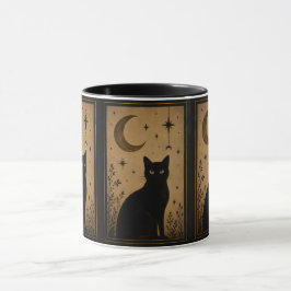 Mystieke Zwarte Kat Maan en Sterren Vintage Gotisc Mok