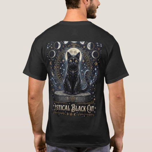 Mystieke zwarte kat mannen t-shirt (Achterkant)