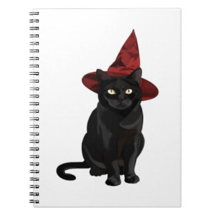 Mystieke zwarte kat met donkerrode hoed Classic T- Notitieboek