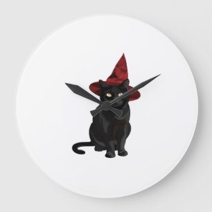 Mystieke Zwarte Kat met Donkerrode Hoed Klassiek T Grote Klok