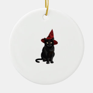 Mystieke zwarte kat met donkerrode hoed klassiek T Keramisch Ornament