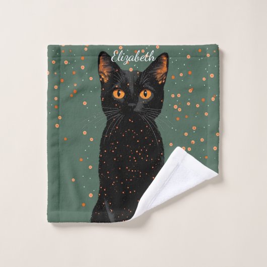 Mystieke zwarte kat met Oranje ogen en glitter Bad Handdoek (Wasdoekje)
