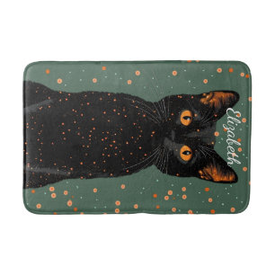 Mystieke zwarte kat met Oranje ogen en glitter Badmat