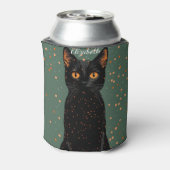 Mystieke zwarte kat met Oranje ogen en glitter Blikjeskoeler (Blikje Achterkant)