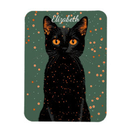 Mystieke zwarte kat met Oranje ogen en glitter Magneet