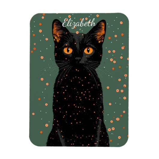 Mystieke zwarte kat met Oranje ogen en glitter Magneet (Verticaal)
