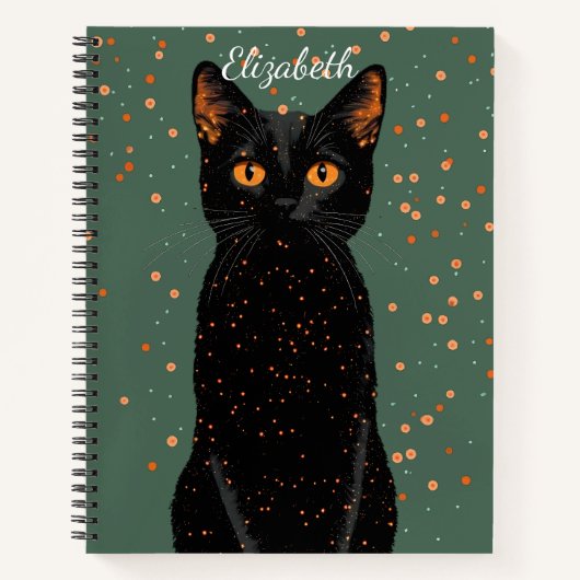 Mystieke zwarte kat met Oranje ogen en glitter Notitieboek (Voorkant)