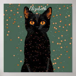 Mystieke zwarte kat met Oranje ogen en glitter Poster
