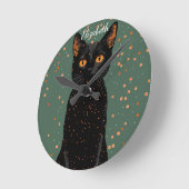 Mystieke zwarte kat met Oranje ogen en glitter Ronde Klok (Hoek)