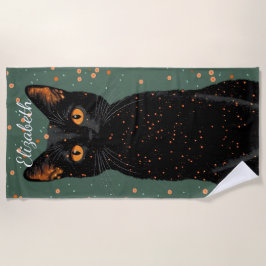 Mystieke zwarte kat met Oranje ogen en glitter Strandlaken