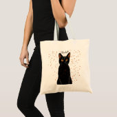 Mystieke zwarte kat met Oranje ogen en glitter Tote Bag (Voorkant (product))