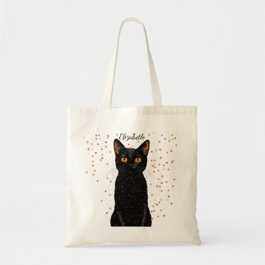 Mystieke zwarte kat met Oranje ogen en glitter Tote Bag (Voorkant)