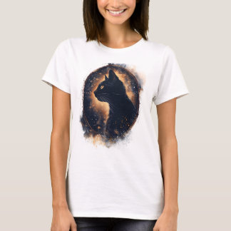 Mystieke zwarte kat onder maanlicht T-shirt