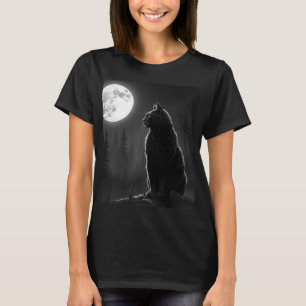 Mystieke Zwarte Kat Onder Volle Maan Gothische Kun T-shirt