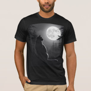 Mystieke Zwarte Kat Onder Volle Maan Gothische Kun T-shirt