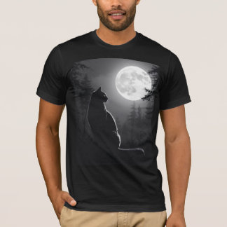 Mystieke Zwarte Kat Onder Volle Maan Gothische Kun T-shirt