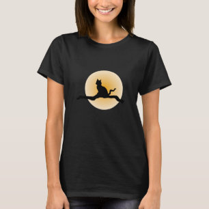 Mystieke zwarte kat onder volle maan - Halloween D T-shirt