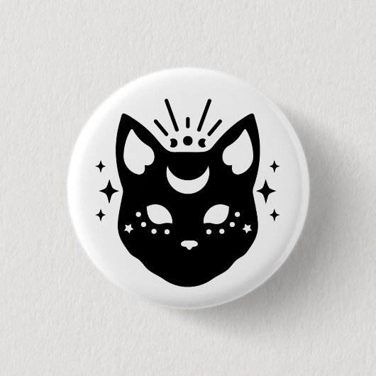 Mystieke zwarte kat ronde button 3,2 cm (Voorkant)