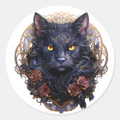 Mystieke zwarte kat ronde sticker (Voorkant)