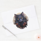 Mystieke zwarte kat ronde sticker (Envelop)