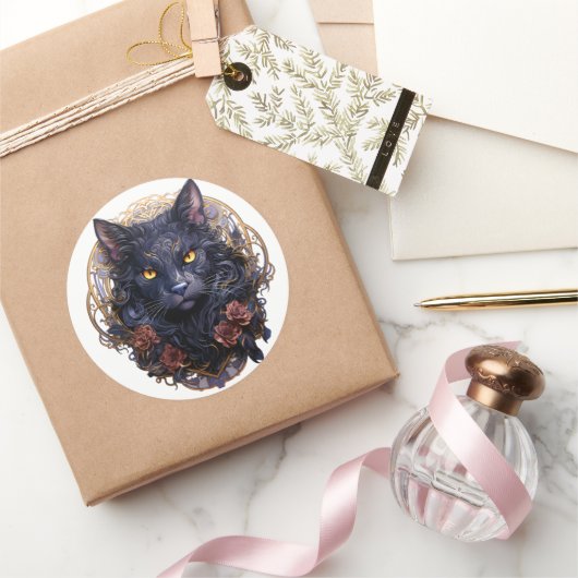Mystieke zwarte kat ronde sticker (Geschenken)