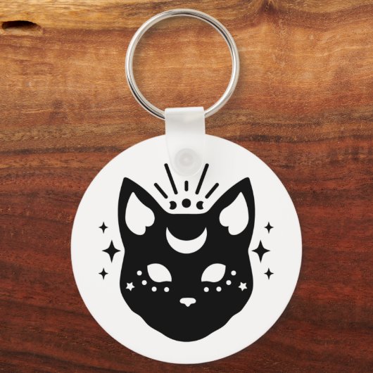 Mystieke zwarte kat sleutelhanger (Achterkant)