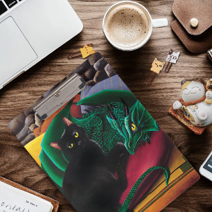 Mystieke Zwarte Kat Smaragdgroene Draak Fantasie Klembord