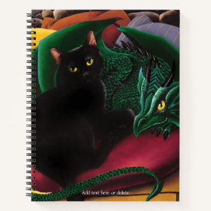 Mystieke Zwarte Kat Smaragdgroene Draak Fantasie Notitieboek