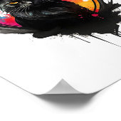 Mystieke Zwarte Kat Waterverf Splash Art Poster (Hoek)