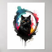 Mystieke Zwarte Kat Waterverf Splash Art Poster (Voorkant)