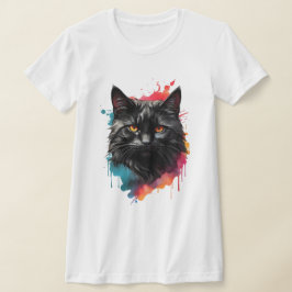 Mystieke Zwarte Kat Waterverf Splash Art T-shirt