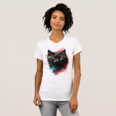 Mystieke Zwarte Kat Waterverf Splash Art T-shirt (Voorkant volledig)