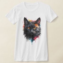 Mystieke Zwarte Kat Waterverf Splash Art T-shirt
