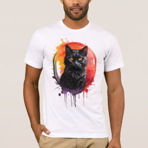 Mystieke zwarte kat Waterverf vet en artistiek T-shirt