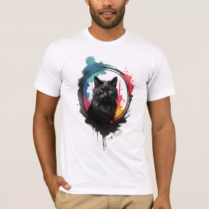 Mystieke zwarte kat Waterverf vet en artistiek T-shirt