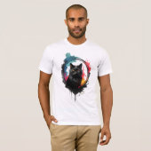 Mystieke zwarte kat Waterverf vet en artistiek T-shirt (Voorkant volledig)