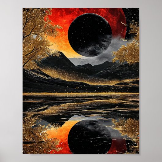🌑 Mystieke Zwarte Maan Abstracte Gloed ✨ Hemels Poster (Voorkant)
