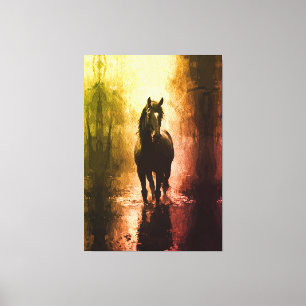 Mystieke Zwarte Paard – Donkere Fantasy Paardenspo Canvas Afdruk