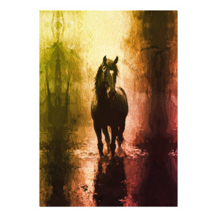Mystieke Zwarte Paard – Donkere Fantasy Paardenspo Foto Afdruk