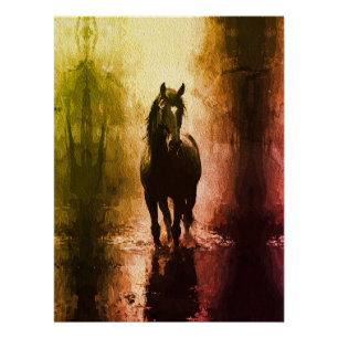Mystieke Zwarte Paard – Donkere Fantasy Paardenspo Perfect Poster