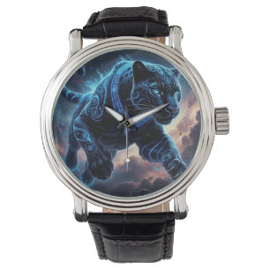 Mystieke Zwarte Panter met Gloeiende Patronen Horloge