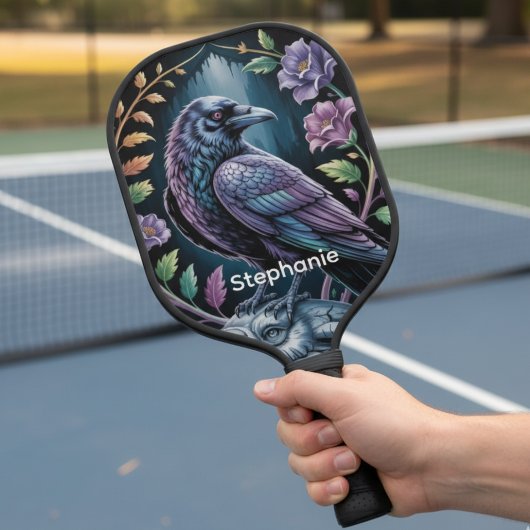 Mystieke zwarte raaf kunst pickleball paddle