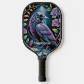 Mystieke zwarte raaf kunst pickleball paddle (Voorkant)