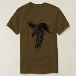 Mystieke Zwarte Raven Illustratie Kraai Kunstwerk T-shirt