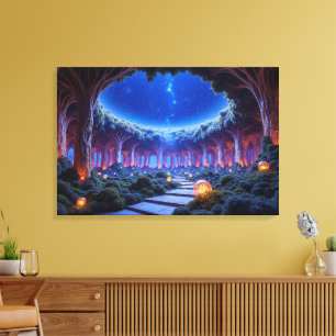 Mystieke zwevende bomen in een surrealistische tui canvas afdruk