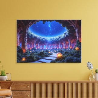 Mystieke zwevende bomen in een surrealistische tui canvas afdruk